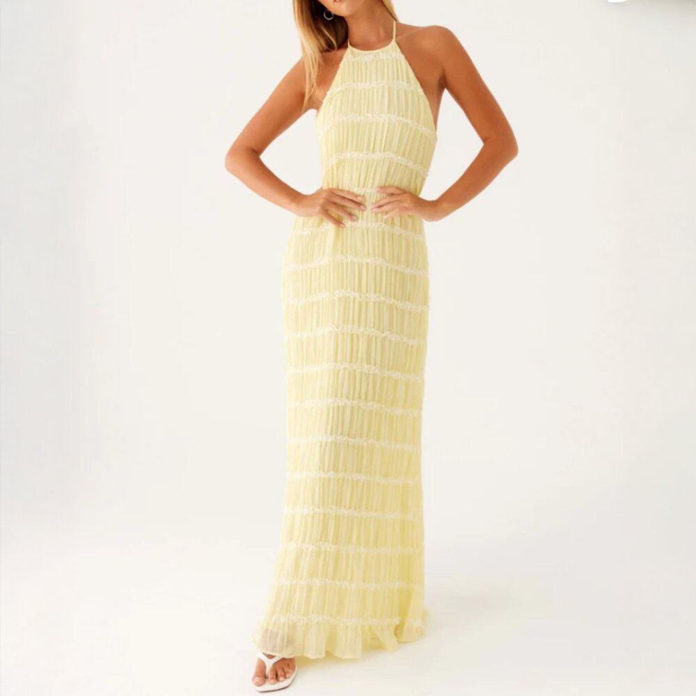 peppermayo // aullie maxi yellow textured backless maxi dress M